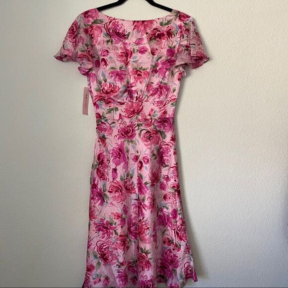 NWT Vintage Janestreet Pink Floral Silky Peonies Valentines Dress sz XS - Picture 5 of 8